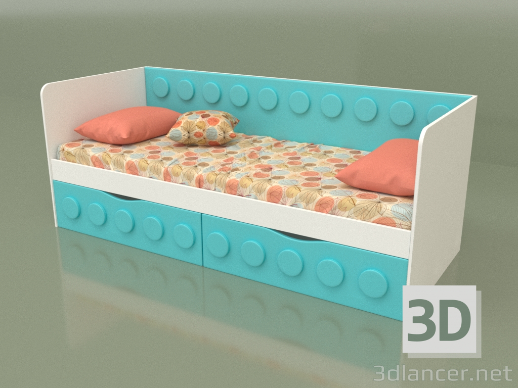 3d model Teenage sofa bed with 2 drawers (Aqua) - preview