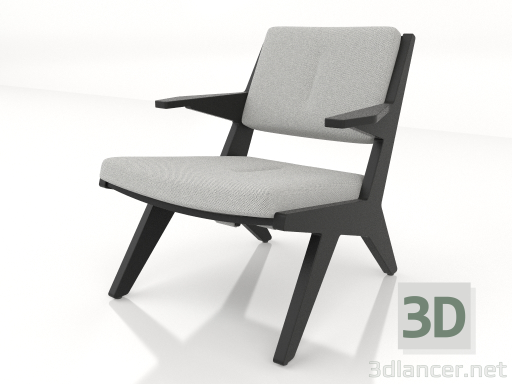 modello 3D Poltrona lounge con struttura in legno (rovere nero) - anteprima