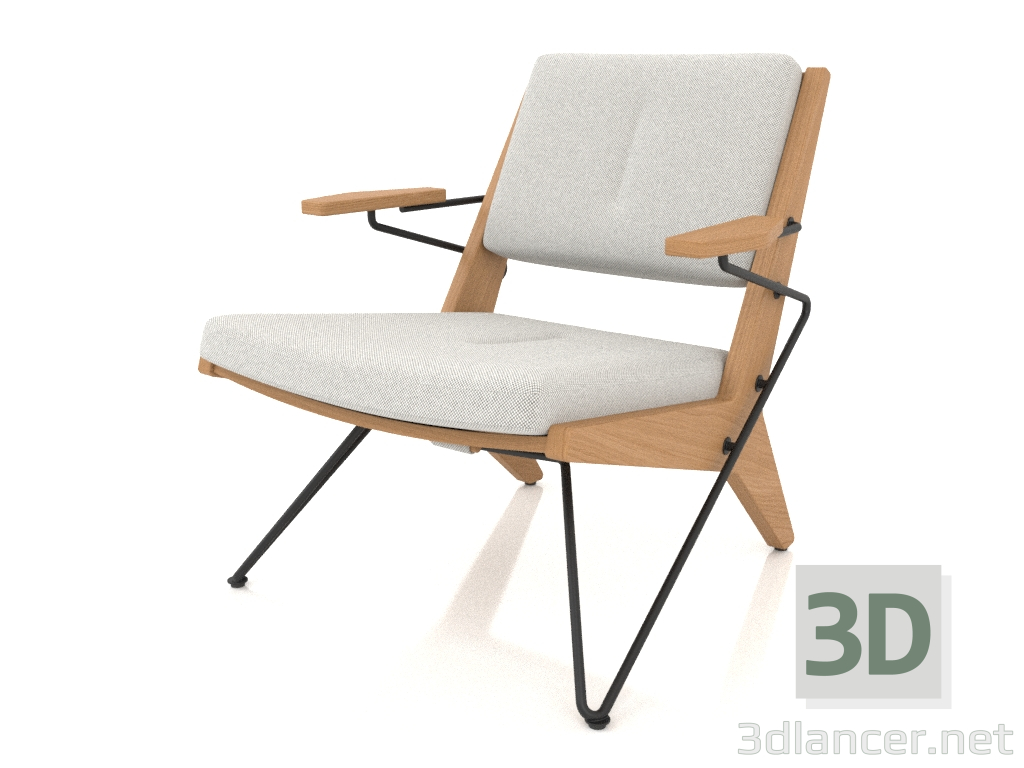 3d модель Стул для отдыха с металлической рамой (дуб натуральный) – превью