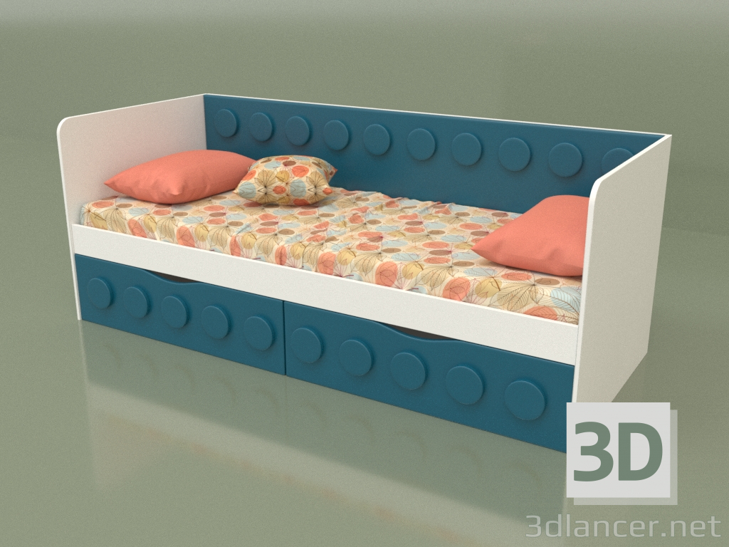 Modelo 3d Sofá-cama para adolescentes com 2 gavetas (turquesa) - preview