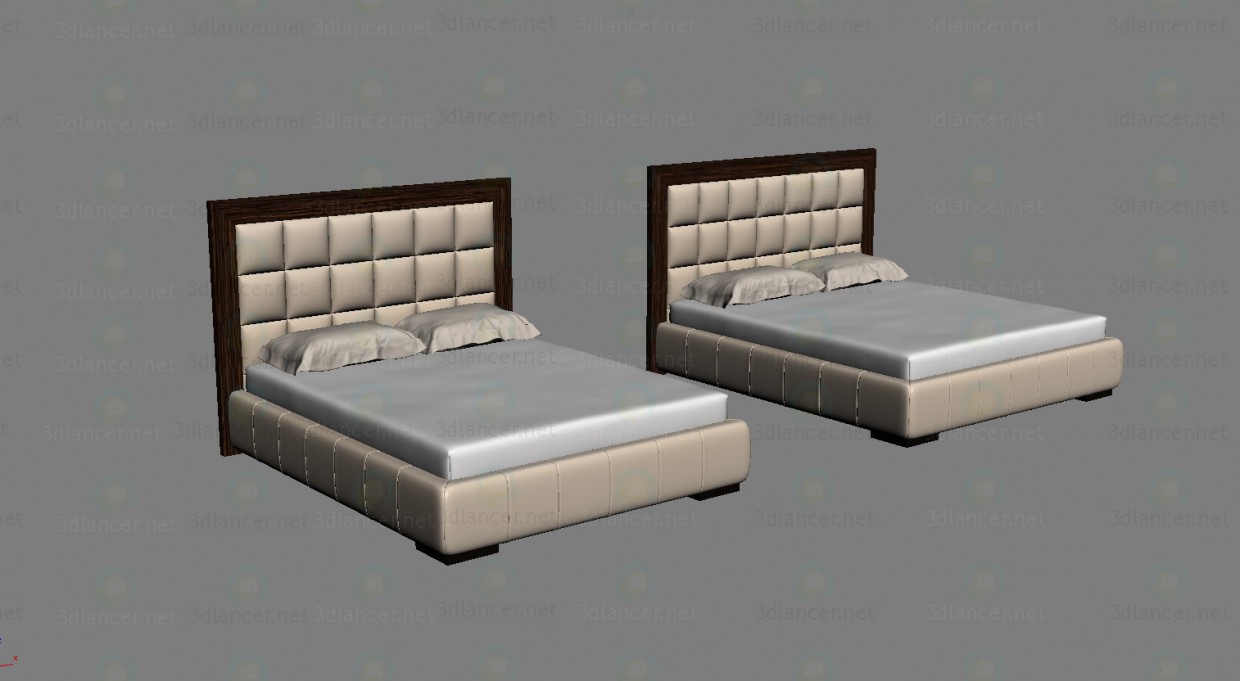 Modelo 3d Cama com cabeceira alta acolchoada - preview