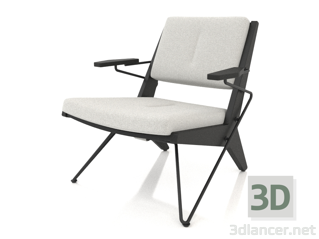 3d модель Стул для отдыха с металлической рамой (дуб черный) – превью