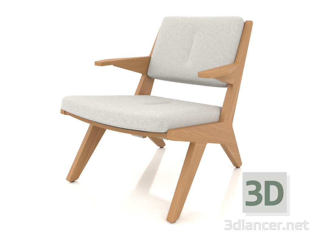 modello 3D Poltrona lounge con struttura in legno (rovere naturale) - anteprima