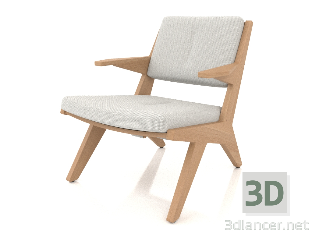 modello 3D Poltrona lounge con struttura in legno (rovere chiaro) - anteprima