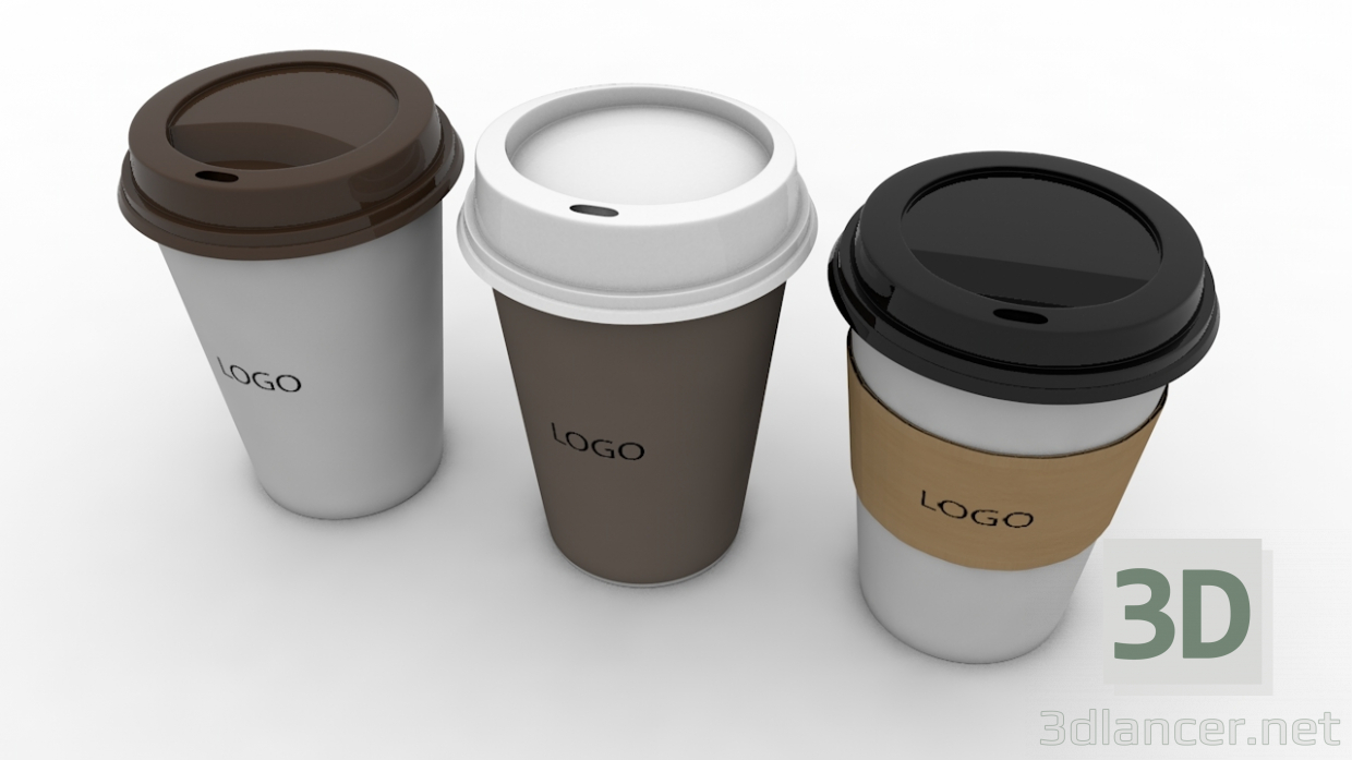 3D Kahve Fincanı (3 farklı stil Kupa ve Kapaklar) modeli satın - render