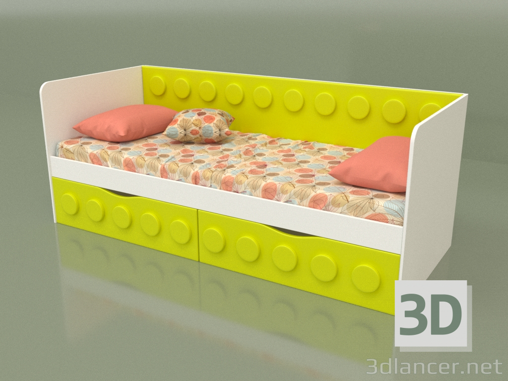 3d model Sofa bed for teenagers with 2 drawers (Lime) - preview