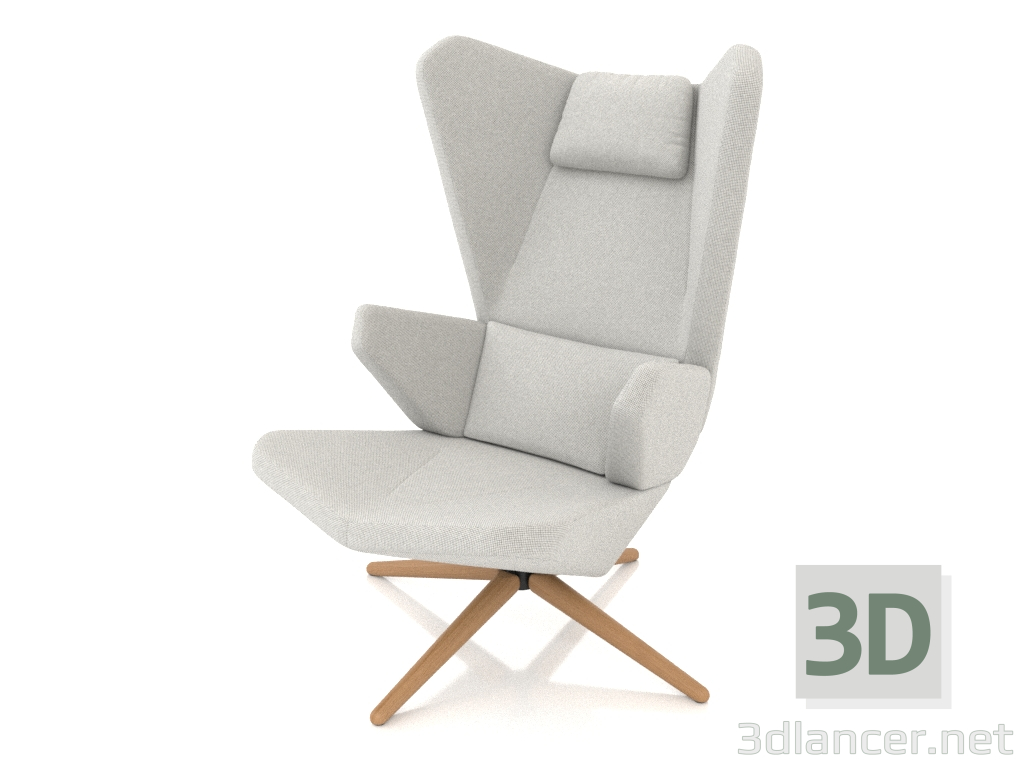 modello 3D Una poltrona lounge con base in legno - anteprima