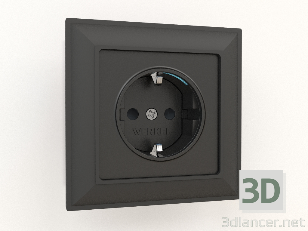 3d model Socket with grounding, shutters and lighting (black matte) - preview