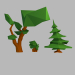 Abeto, arbusto y árbol 3D modelo Compro - render