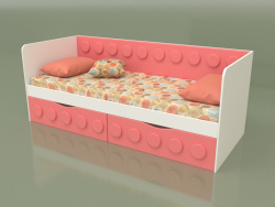 Sofa bed for teenagers with 2 drawers (Coral)