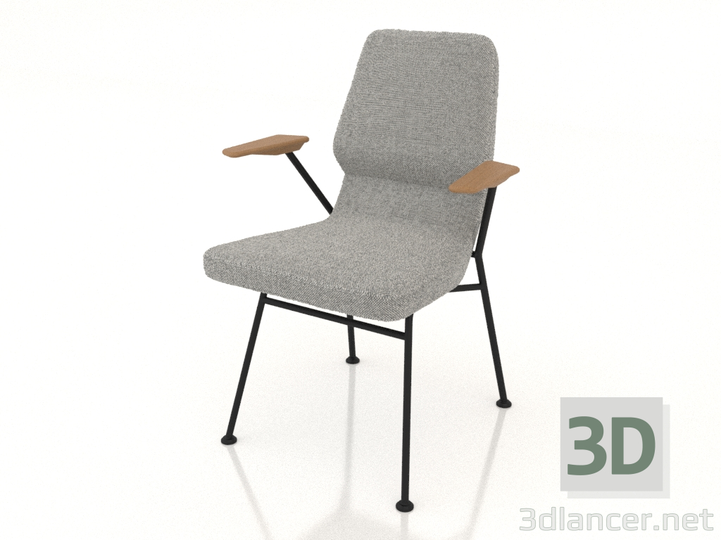 modello 3D Sedia su gambe in metallo D16 mm con braccioli - anteprima