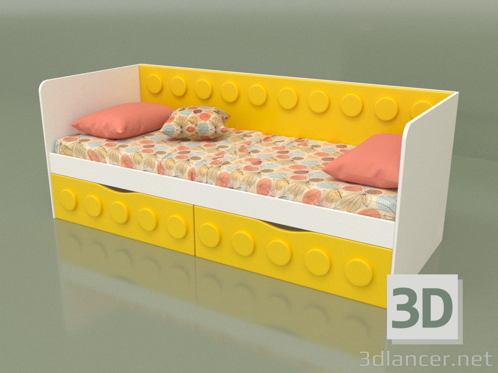 modello 3D Divano letto adolescente con 2 cassetti (Giallo) - anteprima