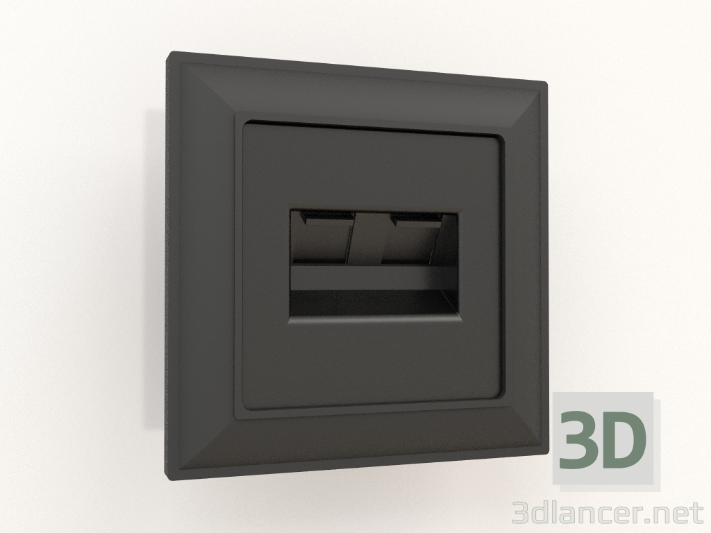 modello 3D Doppia presa Ethernet RJ-45 (nero opaco) - anteprima
