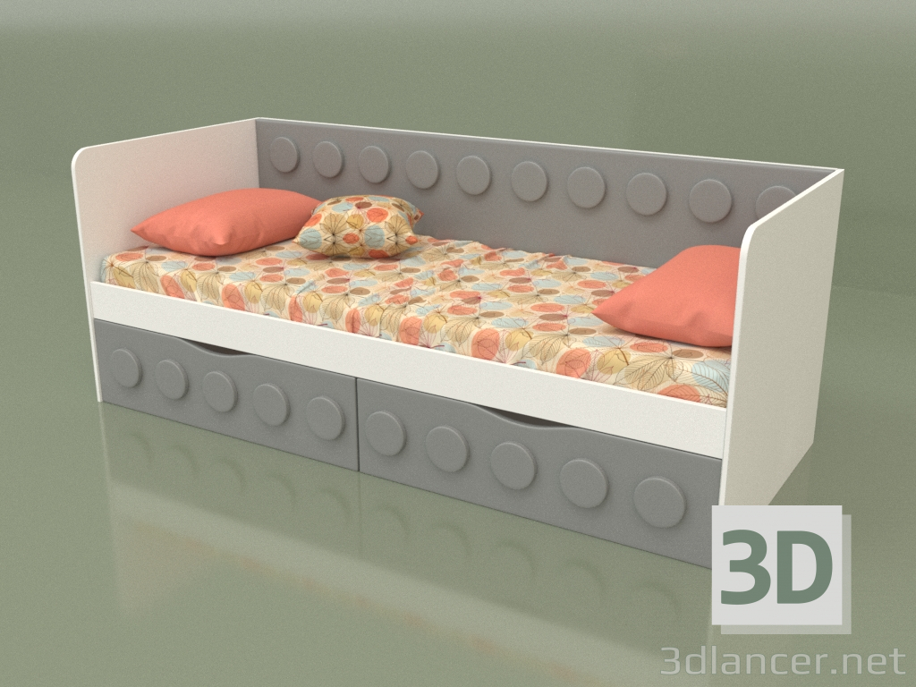 modèle 3D Canapé-lit pour adolescents avec 2 tiroirs (Gris) - preview