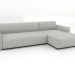 modèle 3D Canapé-lit 2,5 places allongé à droite - preview