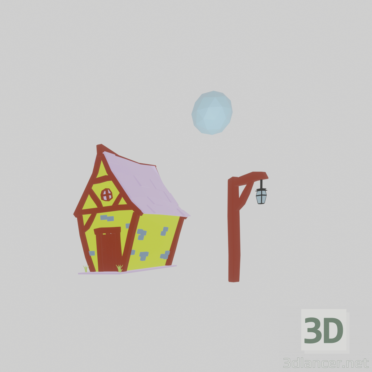 Combo Casa Lua y Poste Medieval 3D modelo Compro - render