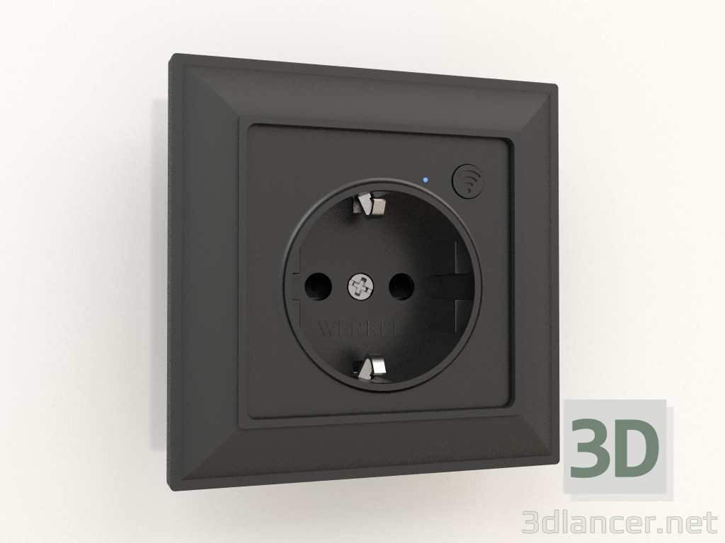 3D Modell Smarte Einbausteckdose mit Erdung und Schutzklappen (schwarz matt) - Vorschau