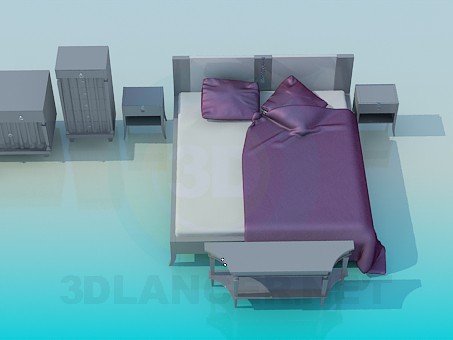 3d модель Ліжко, тумби комод в наборі – превью