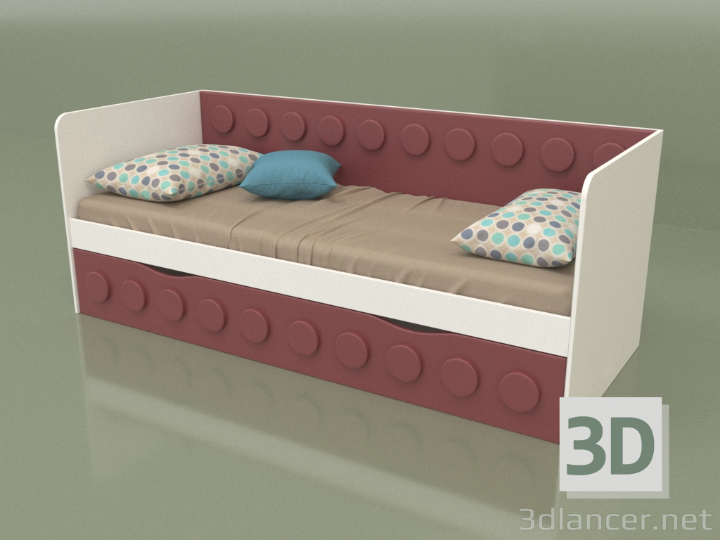 3D Modell Schlafsofa für Teenager mit 1 Schublade (Bordeaux) - Vorschau