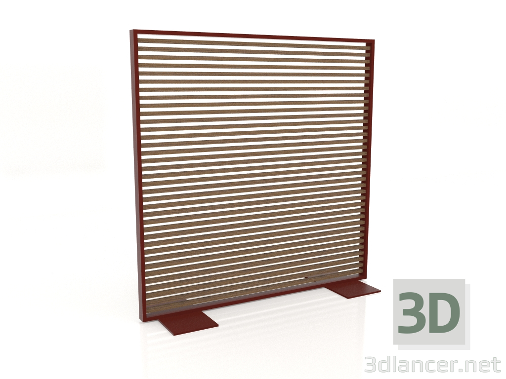 modello 3D Parete divisoria in legno artificiale e alluminio 150x150 (Teak, Vino rosso) - anteprima