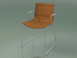 Chair 0387 (on rails with armrests, without upholstery, teak effect)