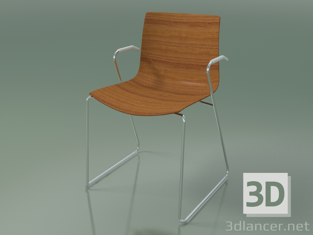 modèle 3D Chaise 0387 (sur rails avec accoudoirs, sans rembourrage, effet teck) - preview