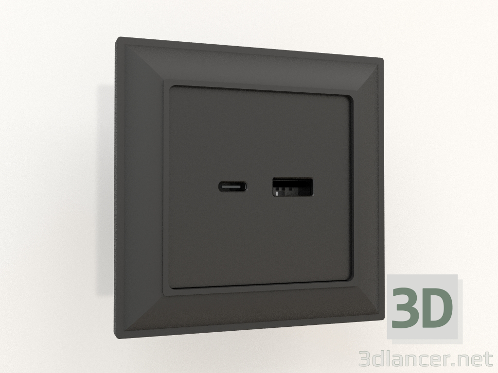 3D modeli A+C tipi USB soketi (mat siyah) - önizleme