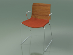Stuhl 0454 (auf einer Rutsche mit Armlehnen, mit Kissen auf dem Sitz, Teak-Effekt)