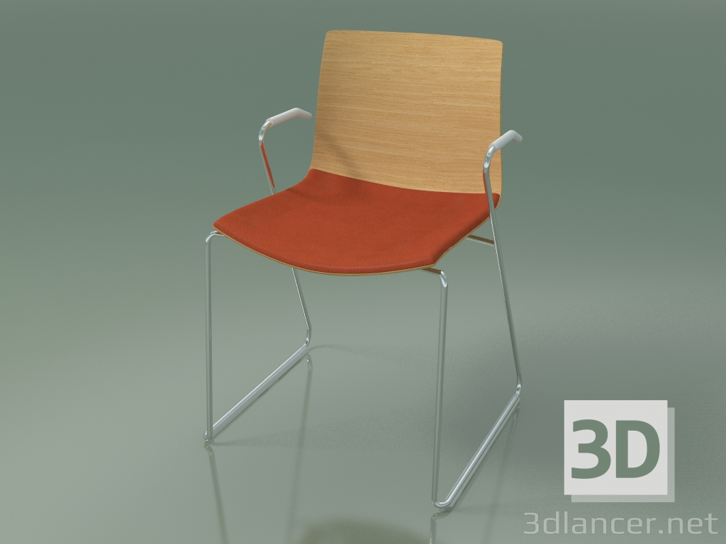 modèle 3D Chaise 0454 (sur un toboggan avec accoudoirs, avec un oreiller sur le siège, chêne naturel) - preview