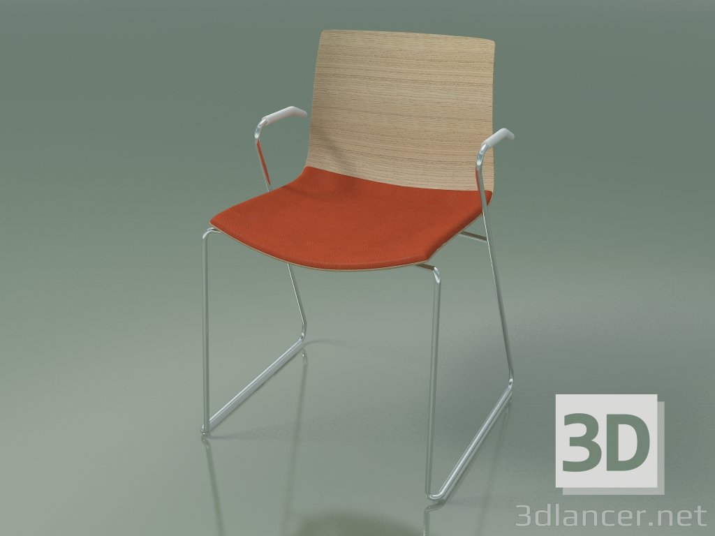 modello 3D Sedia 0454 (su uno scivolo con braccioli, con cuscino sul sedile, rovere sbiancato) - anteprima