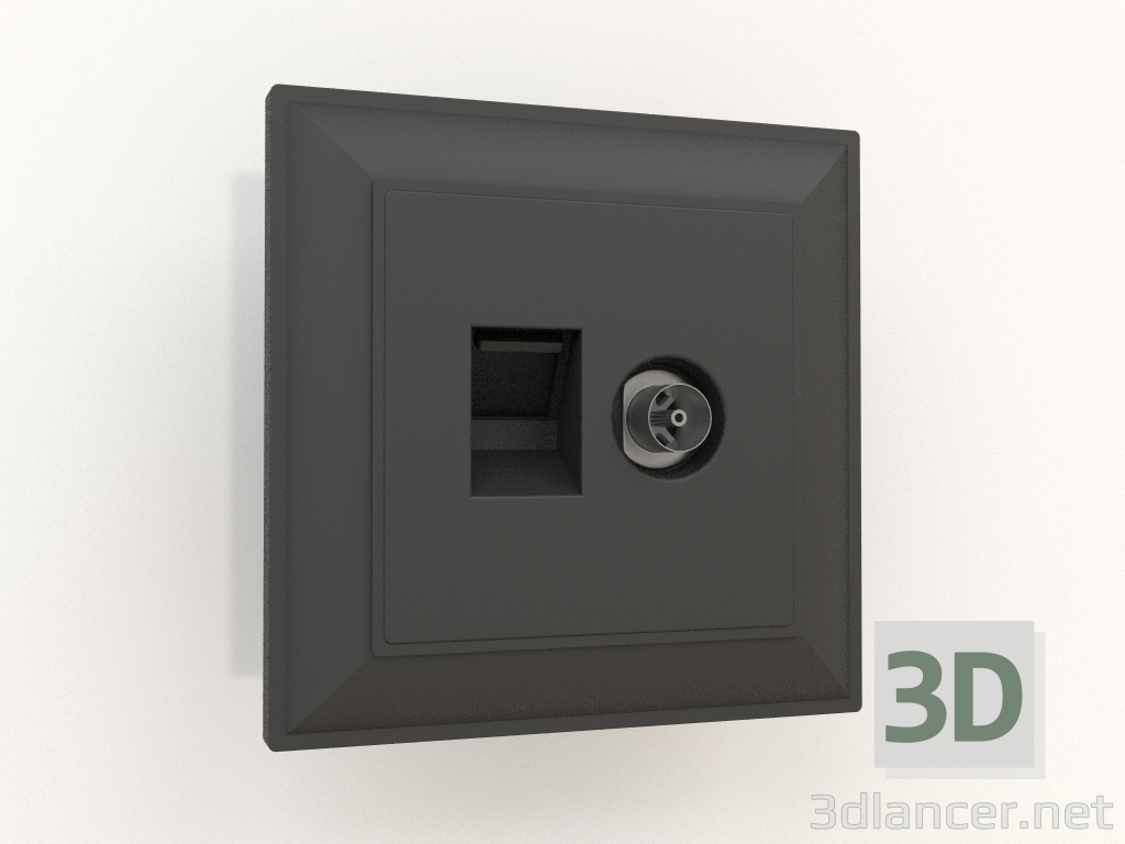 3D modeli TV+Ethernet RJ-45 soketi (mat siyah) - önizleme
