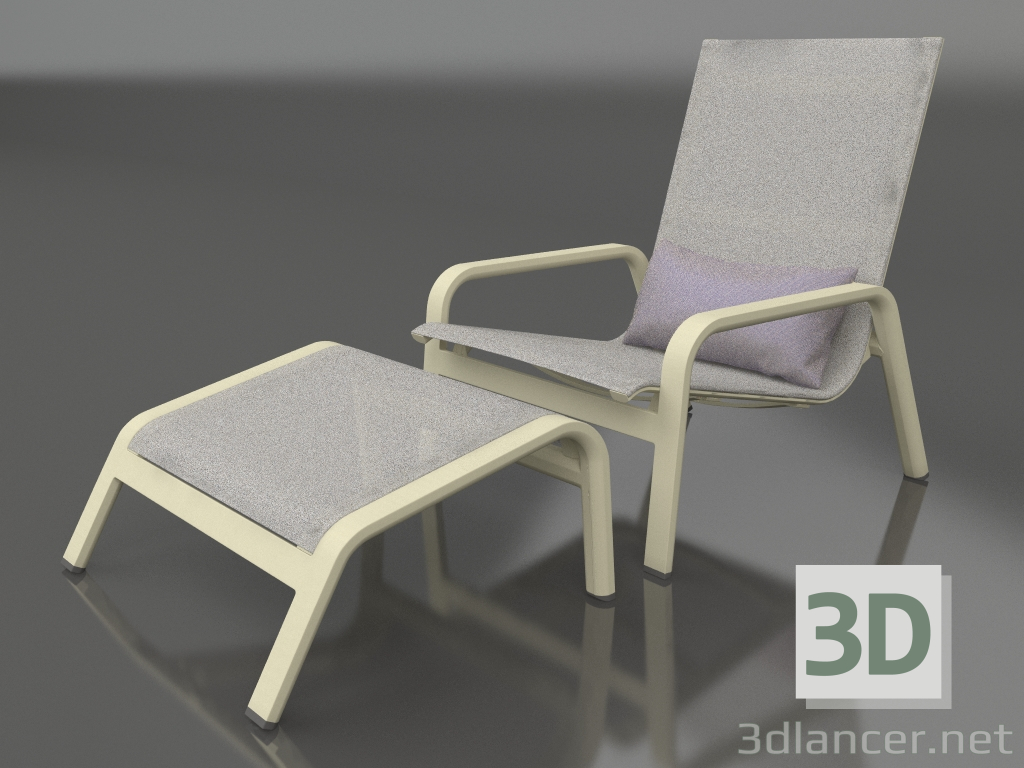 3D Modell Loungesessel mit hoher Rückenlehne und Pouf (Gold) - Vorschau