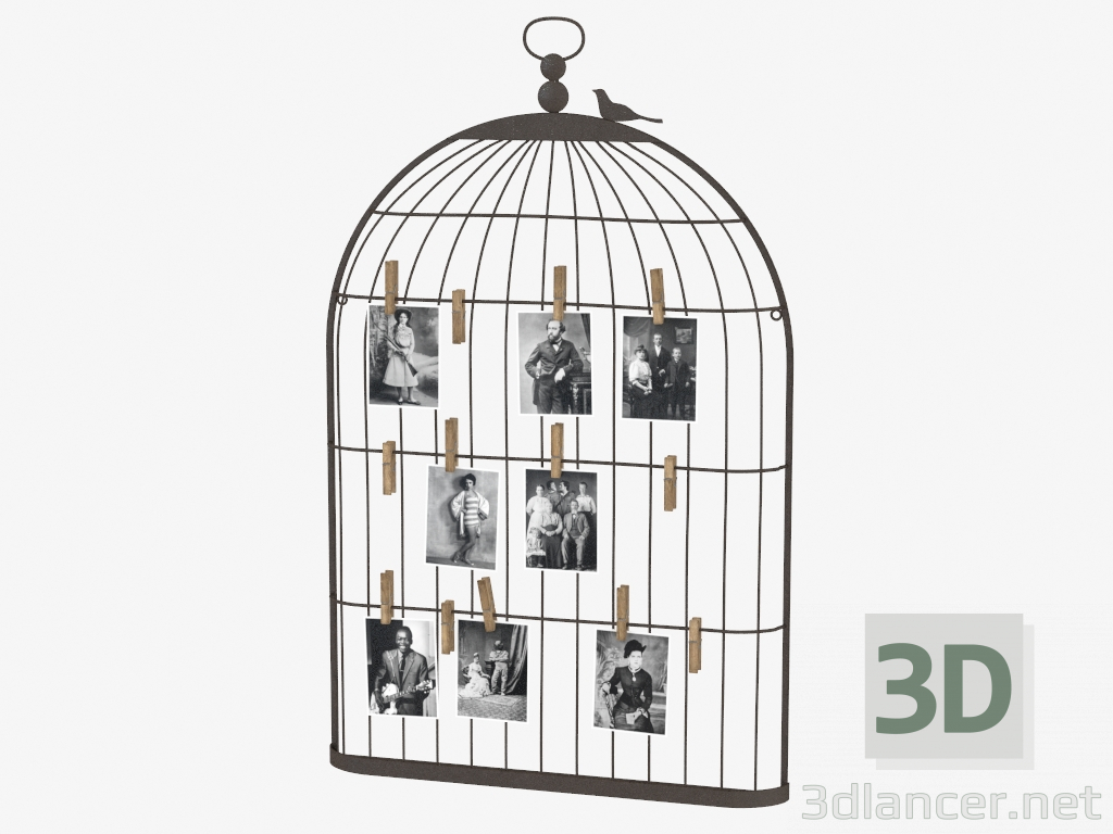 3 डी मॉडल फोटो फ्रेम धातु पक्षी पिंजरे आकार कार्ड और फोटो धारक - पूर्वावलोकन