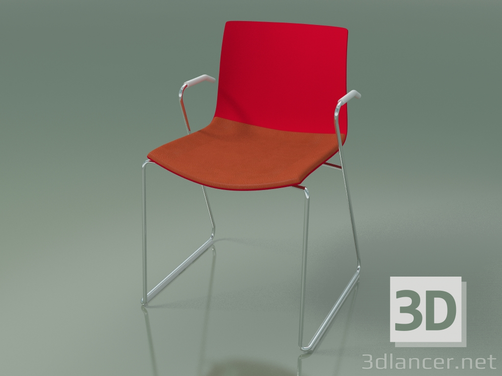 modèle 3D Chaise 0454 (sur un toboggan avec accoudoirs, avec un oreiller sur le siège, polypropylène PO00104) - preview