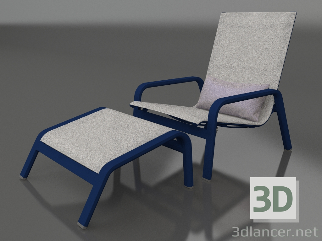modèle 3D Chaise longue avec dossier haut et pouf (Bleu nuit) - preview