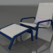 modèle 3D Chaise longue avec dossier haut et pouf (Bleu nuit) - preview