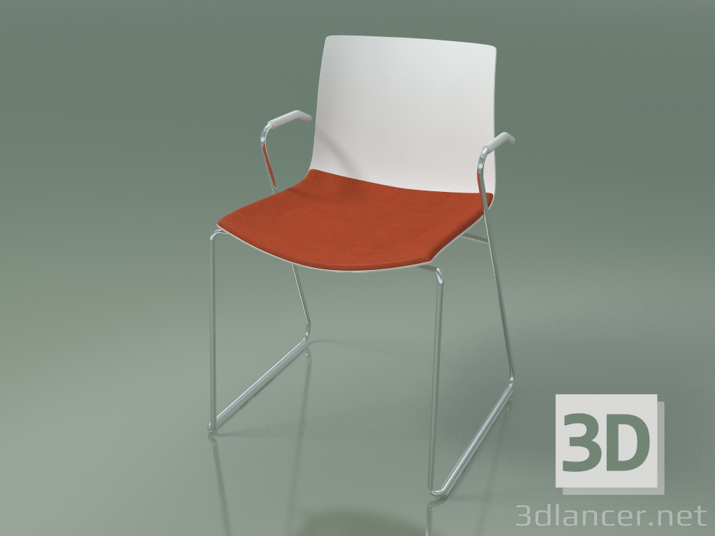 modèle 3D Chaise 0454 (sur un toboggan avec accoudoirs, avec un oreiller sur le siège, polypropylène PO00101) - preview