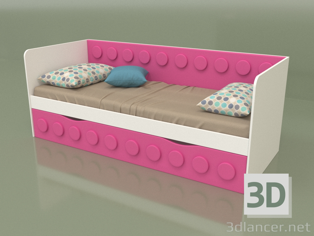 modello 3D Divano letto per adolescenti con 1 cassetto (Rosa) - anteprima
