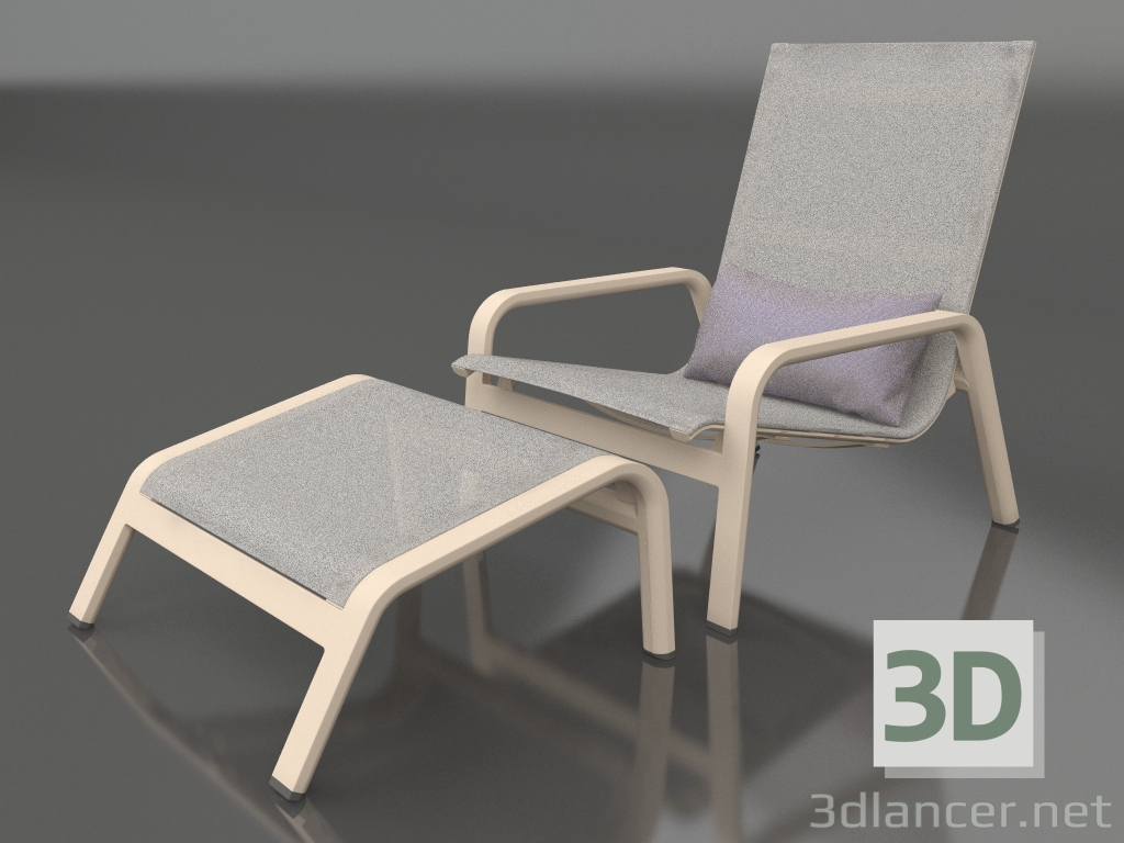modello 3D Poltrona lounge con schienale alto e pouf (Sabbia) - anteprima