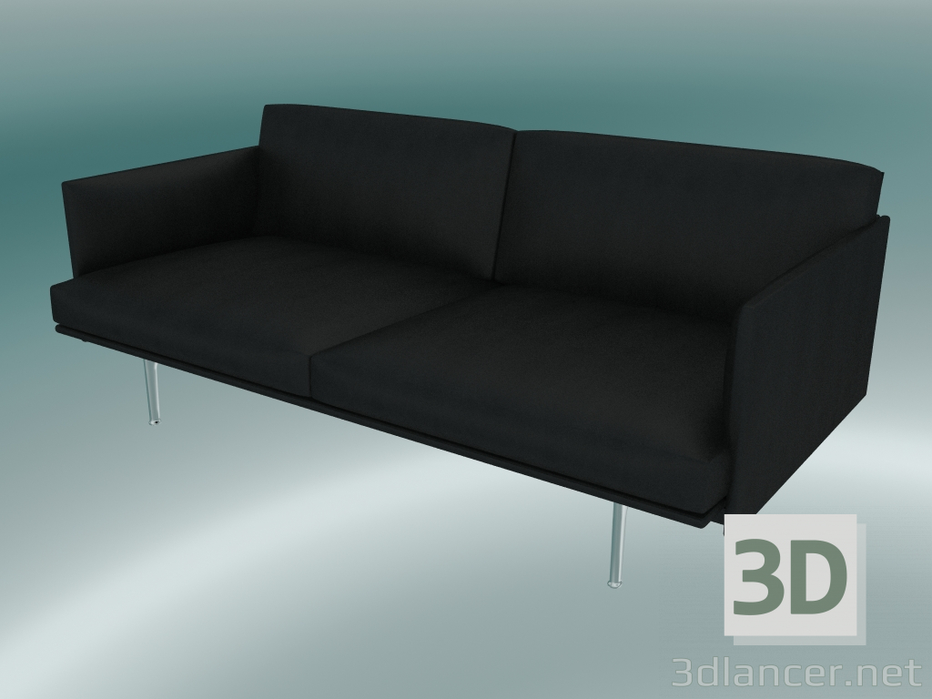 3D modeli Çift kişilik kanepe anahat (Rafine Siyah Deri, Parlak Alüminyum) - önizleme