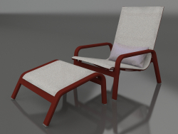Lounge chair with high back and pouf (Wine red)