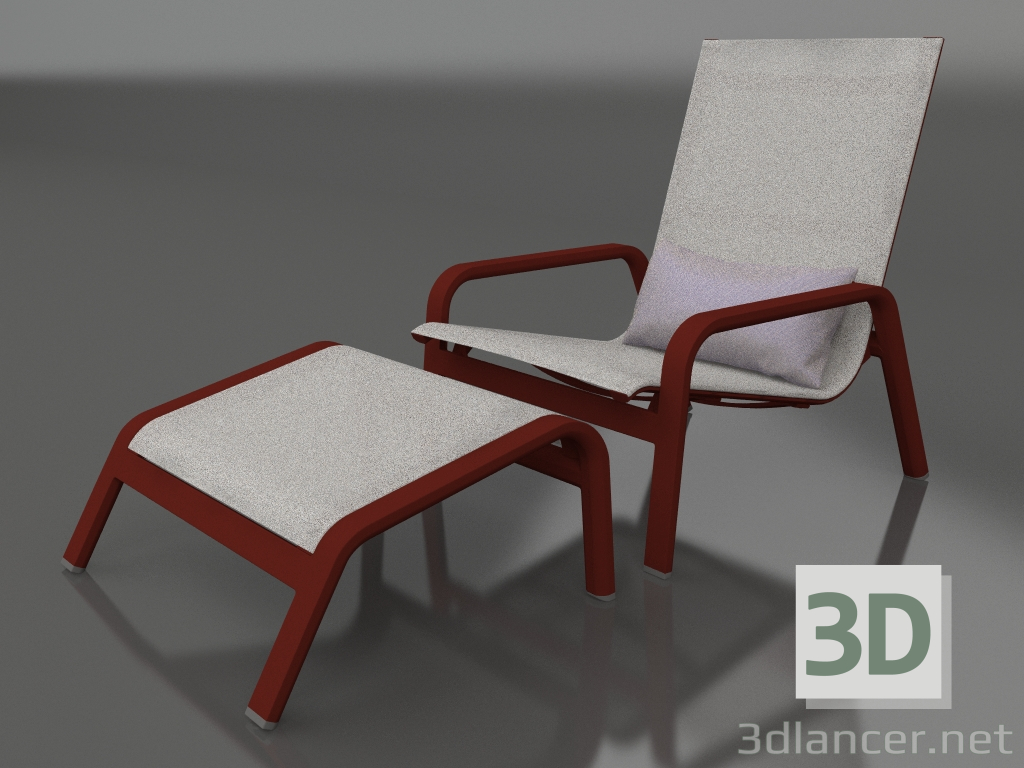 3d model Lounge chair with high back and pouf (Wine red) - preview