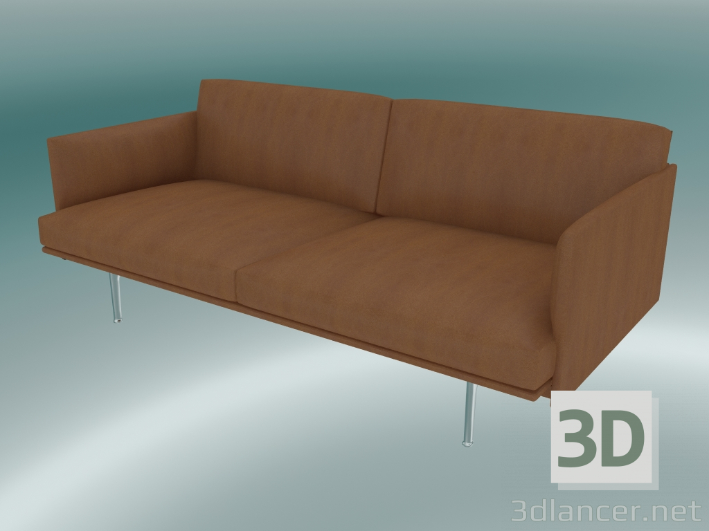 Modelo 3d Contorno do sofá duplo (refinar o couro de conhaque, alumínio polido) - preview
