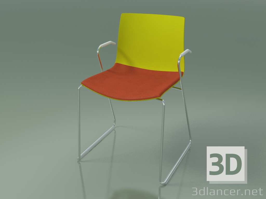 3D Modell Stuhl 0454 (auf einer Rutsche mit Armlehnen, mit einem Kissen auf dem Sitz, Polypropylen PO00118) - Vorschau