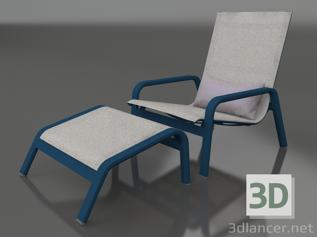 modello 3D Poltrona lounge con schienale alto e pouf (Grigio blu) - anteprima