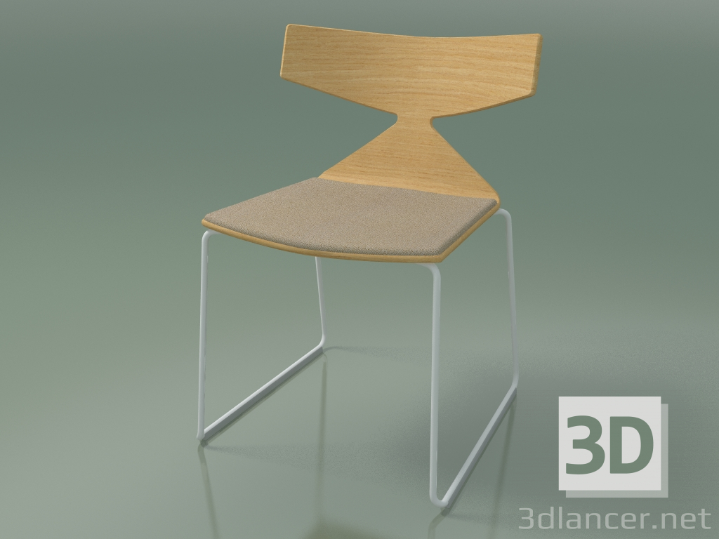 3d model Stackable chair 3711 (on a sled, with a pillow, Natural oak, V12) - preview