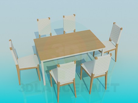 3d model Dining table with chairs - preview 3d model Dining table with chairs - preview