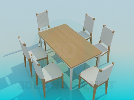 3d model Dining table with chairs - preview 3d model Dining table with chairs - preview