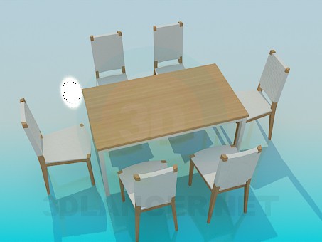 3d model Dining table with chairs - preview 3d model Dining table with chairs - preview