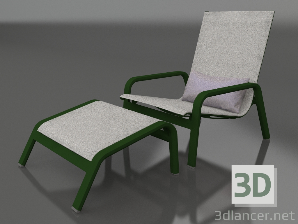 3d model Sillón con respaldo alto y puf (Verde botella) - vista previa